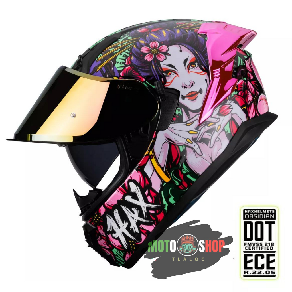 CASCO HAX INTEGRAL OBSIDIAN GEISHA ROSA BRILLOSO V 2.0