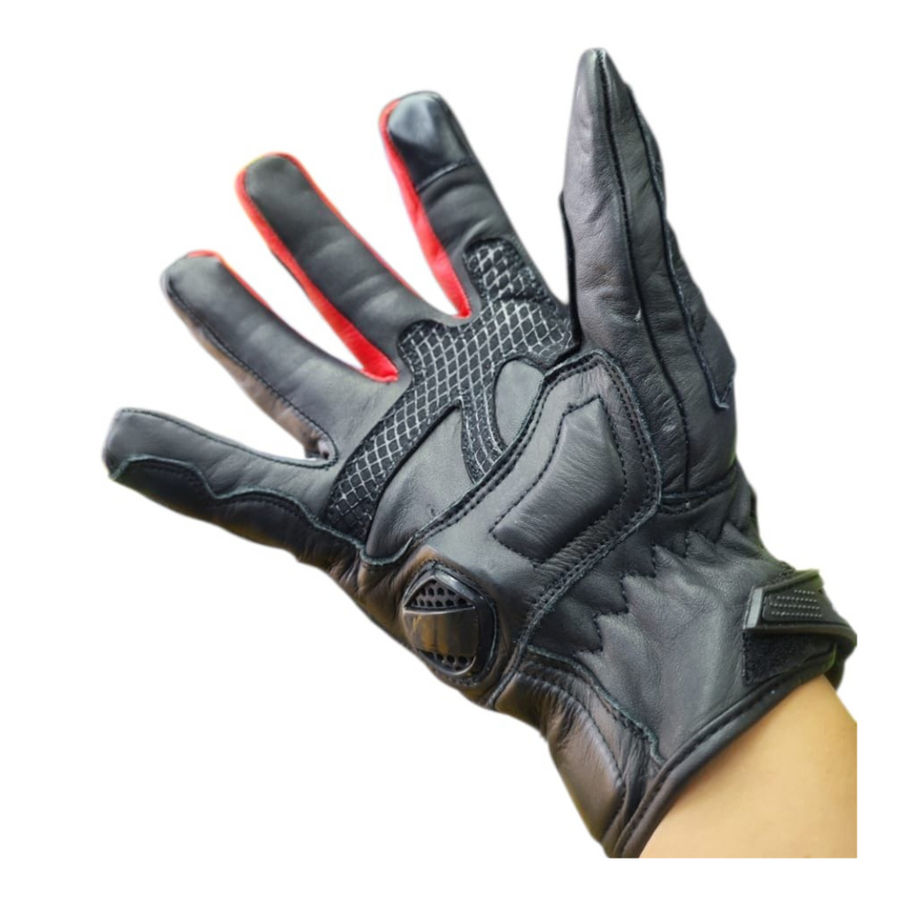 GUANTES XTRONG XTR-4136 PIEL NEGRO ROJO