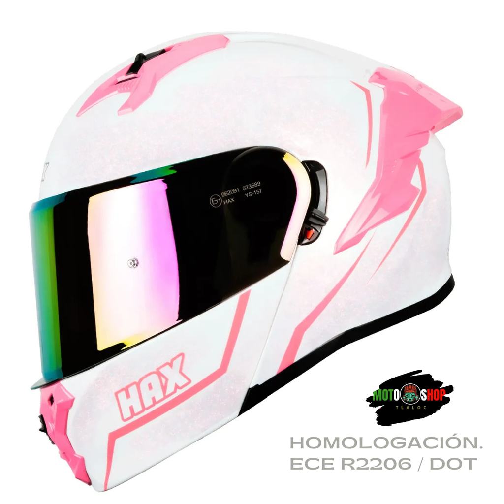 CASCO ABATIBLE HAX OBSIDIAN BLANCO ROSA BRILLOSO