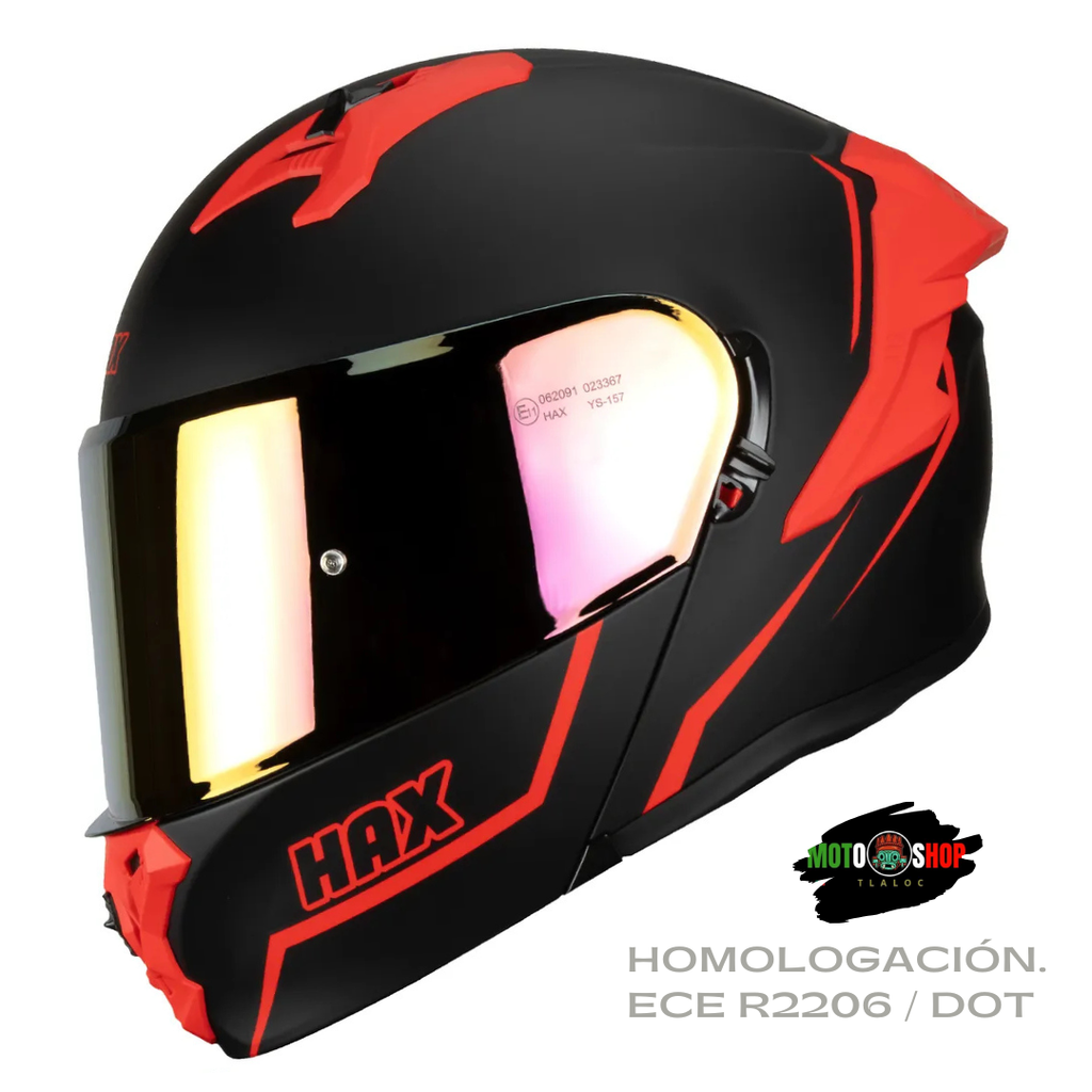CASCO ABATIBLE HAX OBSIDIAN NEGRO ROJO MATE
