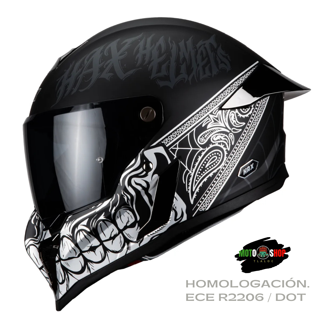 CASCO INTEGRAL HAX BLACK PEARL BANDIT NEGRO BLANCO MATE