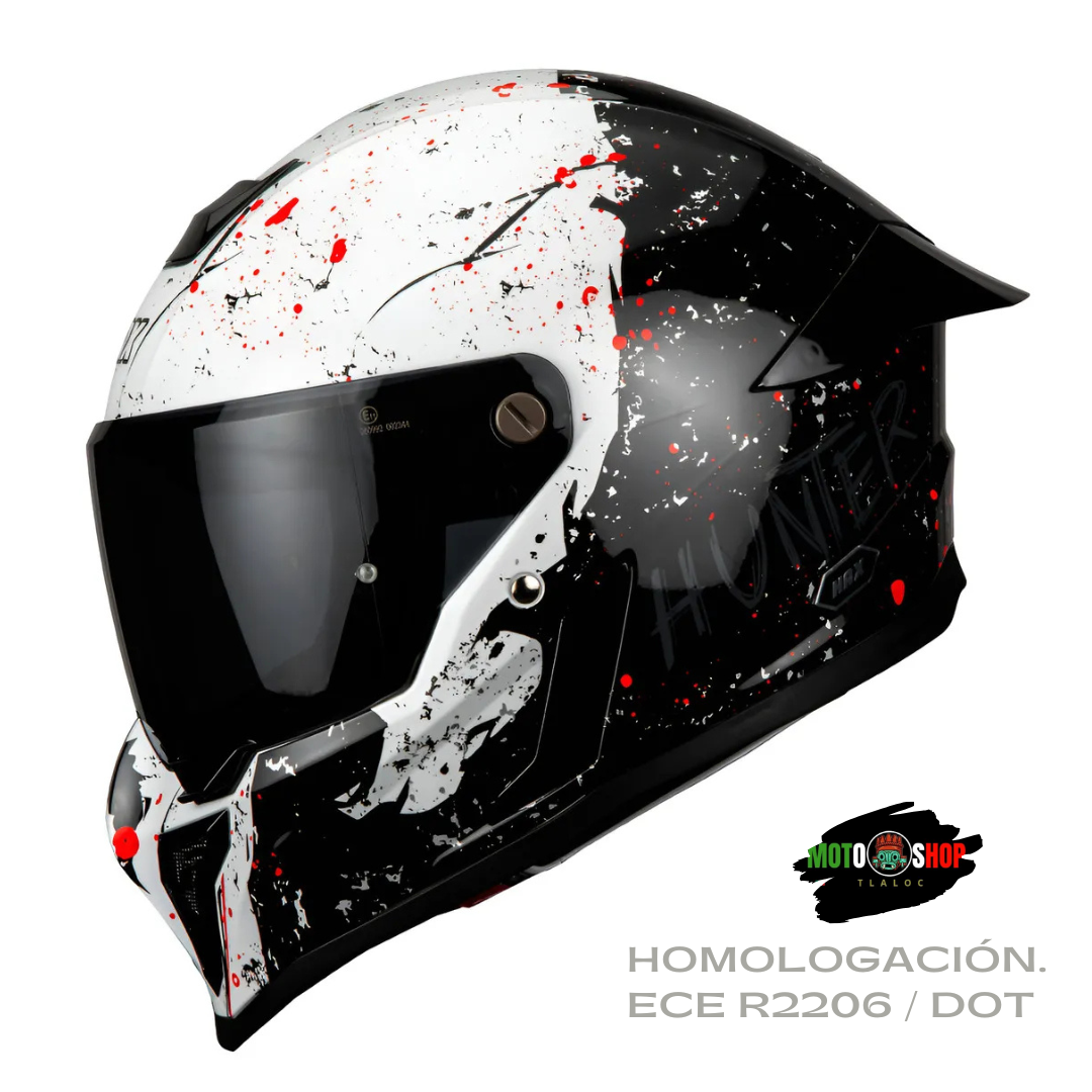 CASCO INTEGRAL HAX BLACK PEARL HUNTER NEGRO BLANCO BRILLOSO