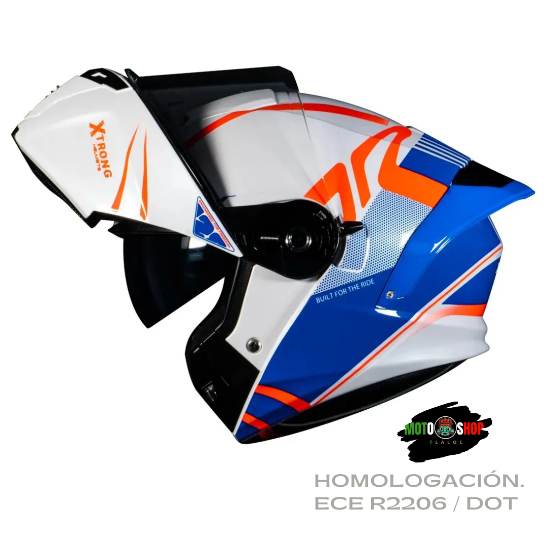 CASCO ABATIBLE XTRONG XTR-128 PHANTOM FLOWING BLANCO AZUL BRILLOSO