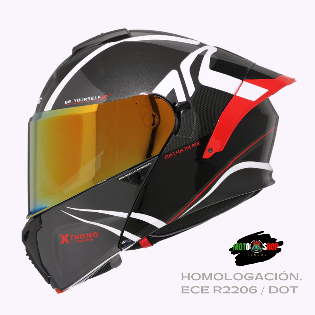 CASCO ABATIBLE XTRONG XTR-128 PHANTOM FLOWING NEGRO ROJO BRILLOSO