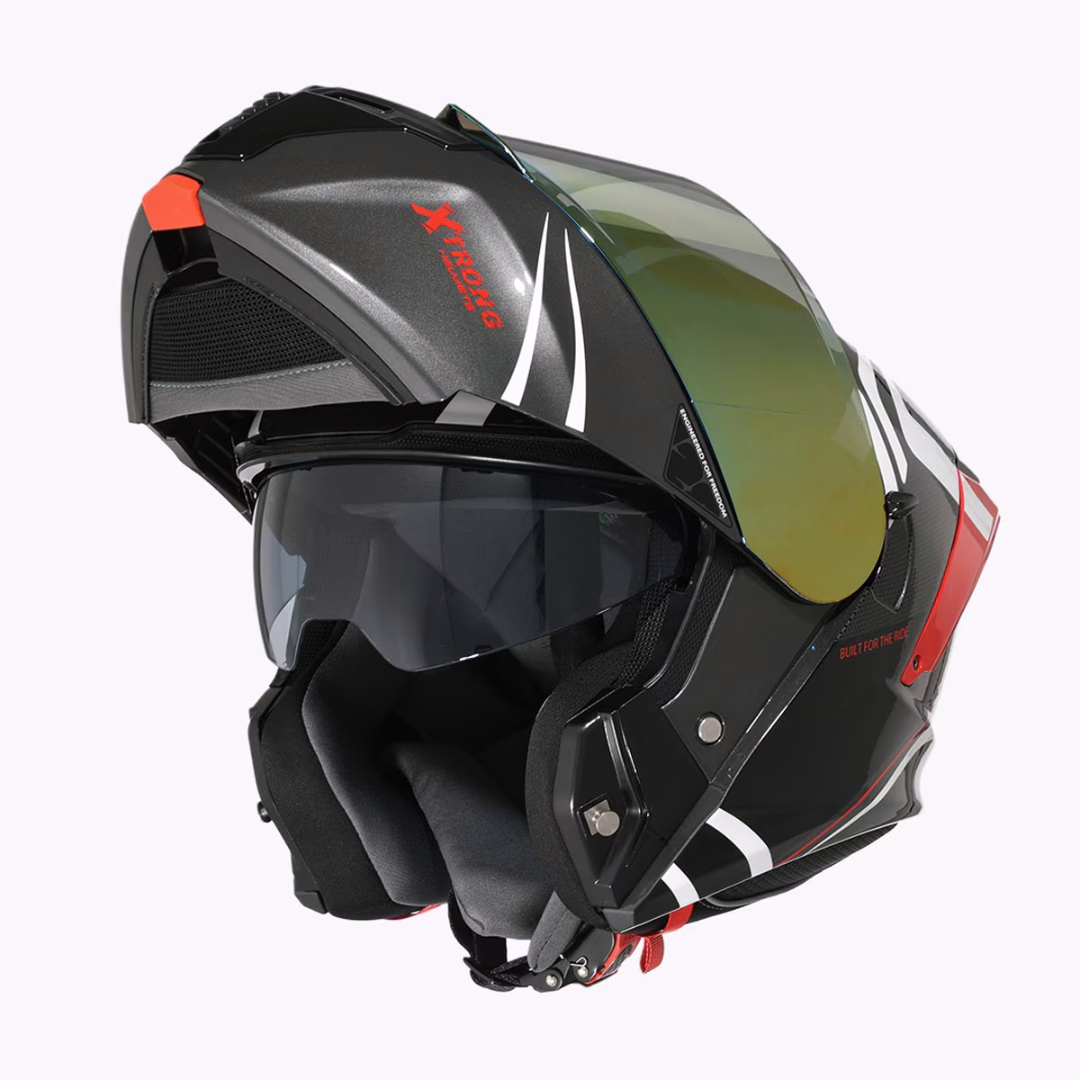 CASCO ABATIBLE XTRONG XTR-128 PHANTOM FLOWING NEGRO ROJO BRILLOSO