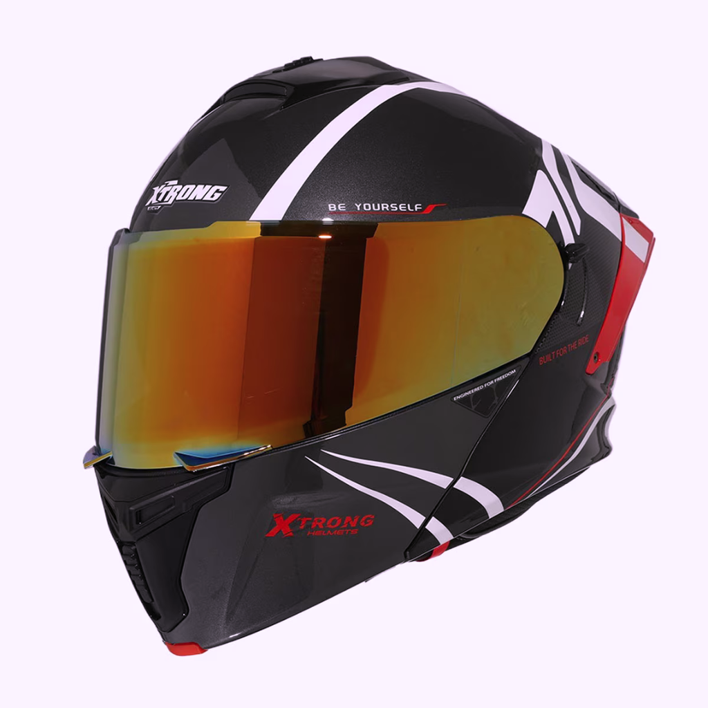 CASCO ABATIBLE XTRONG XTR-128 PHANTOM FLOWING NEGRO ROJO BRILLOSO