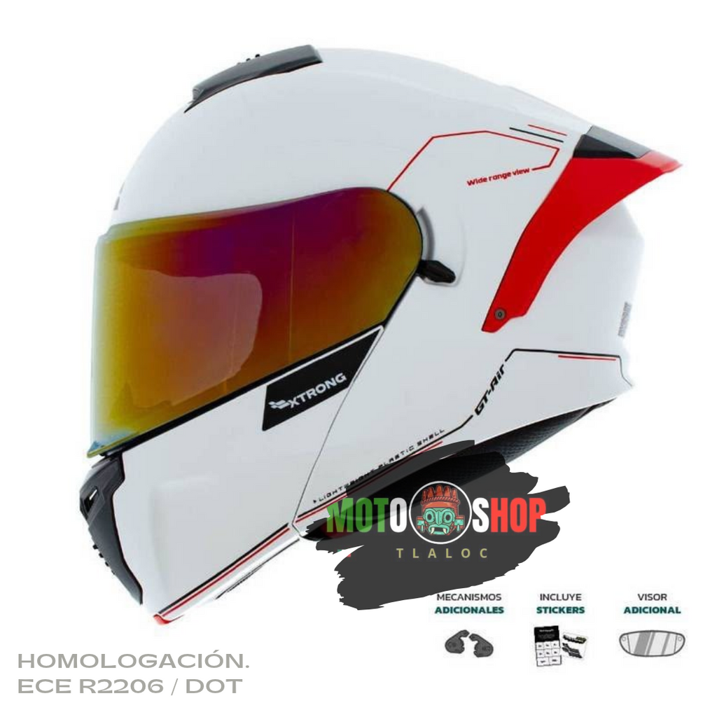 CASCO ABATIBLE XTRONG XTR-128 PHANTOM FLOWING BLANCO ROJO BRILLOSO