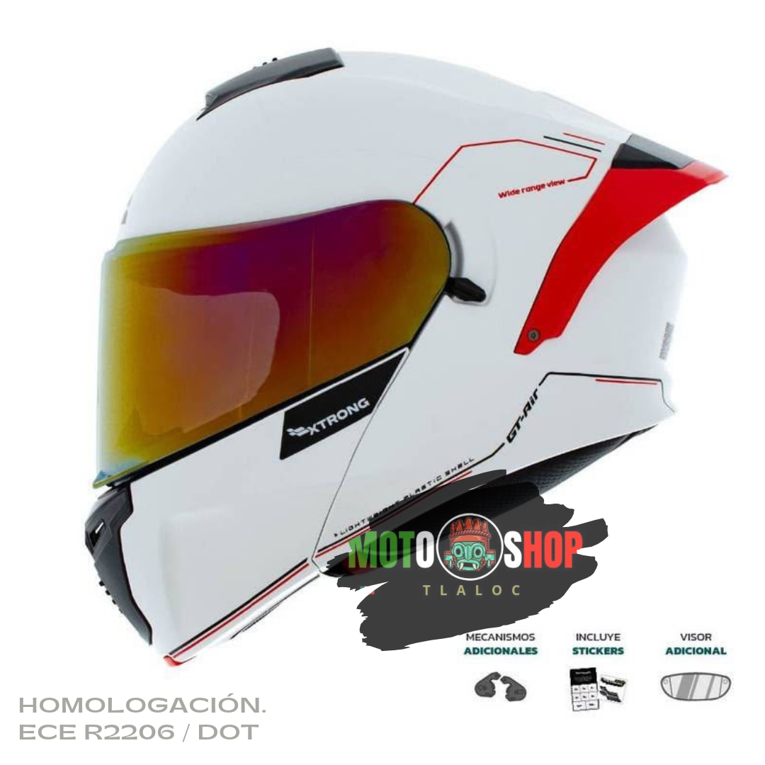 CASCO ABATIBLE XTRONG XTR-128 PHANTOM FLOWING BLANCO ROJO BRILLOSO