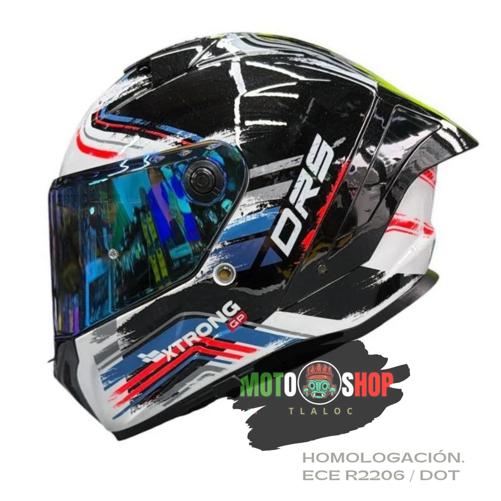 CASCO INTEGRAL XTRONG XTR-DRS DOWN FORCE BLANCO AZUL BRILLOSO