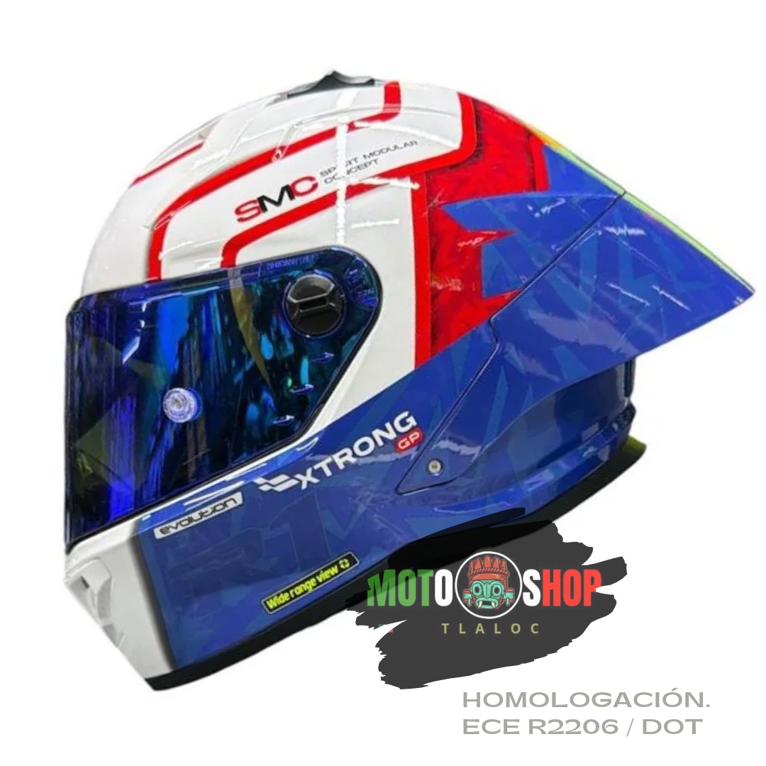 CASCO XTRONG INTEGRAL XTR352 LUSAIL BLANCO AZUL BRILLOSO