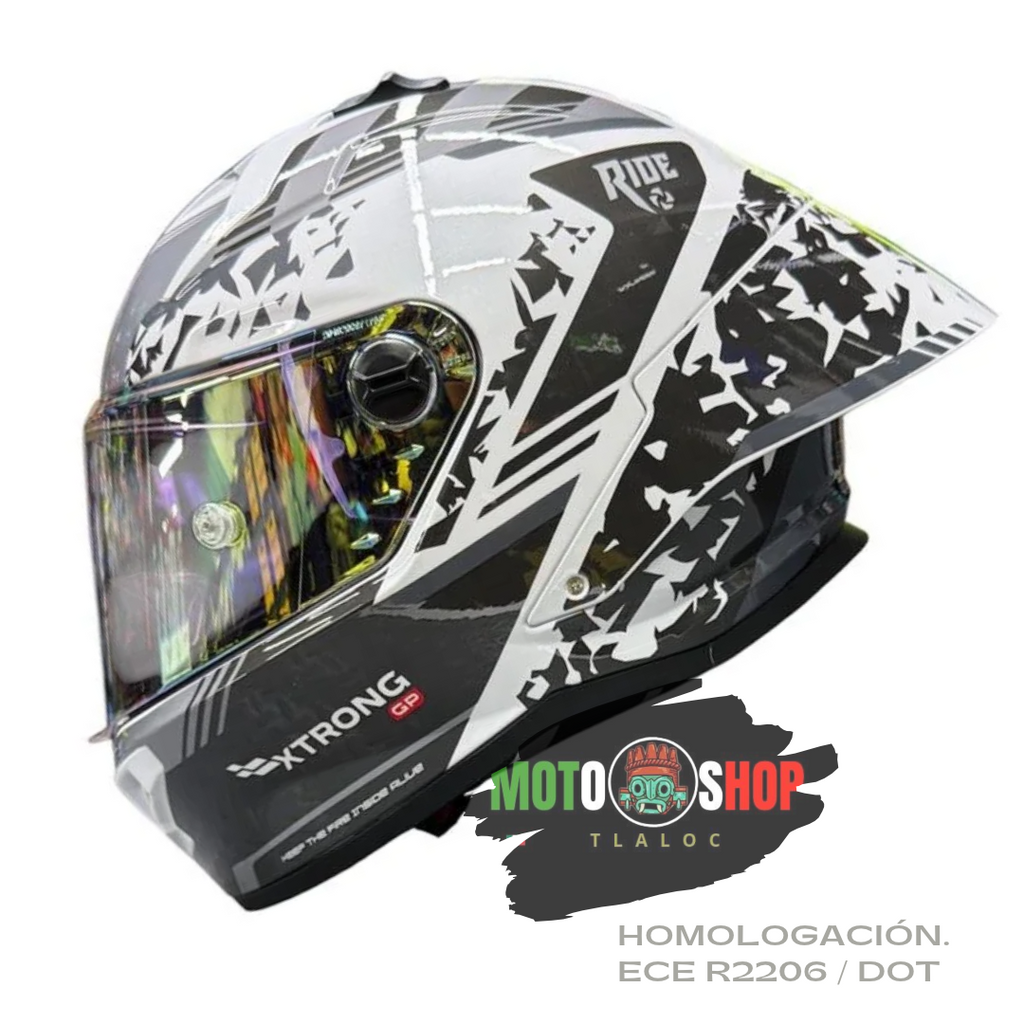 CASCO XTRONG INTEGRAL XTR352 R1 FRAGMENT GRIS BLANCO BRILLOSO