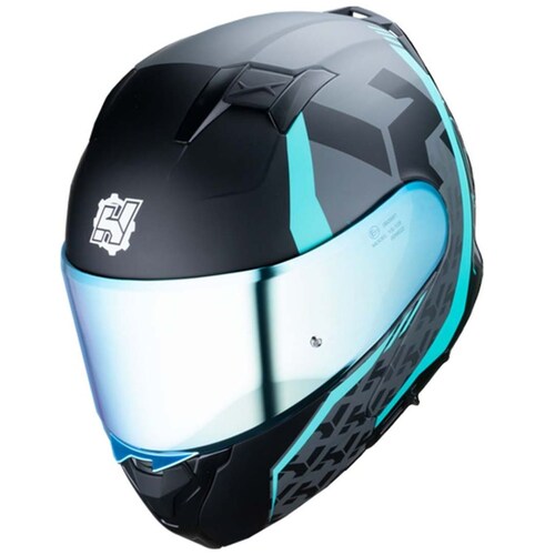 CASCO HAX ABATIBLE AMATISTA NEGRO MATE TURQUESA