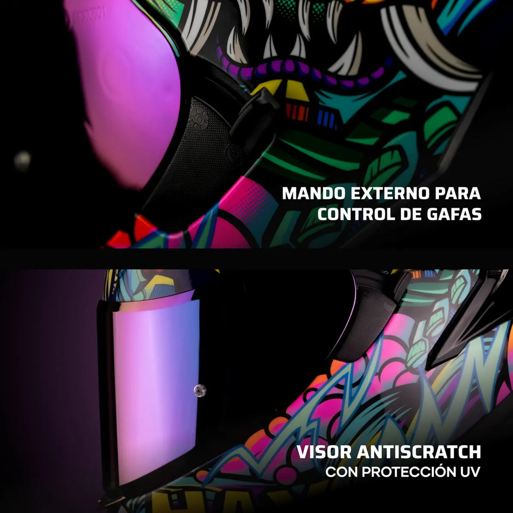 CASCO INTEGRAL HAX OBSIDIAN TLALOC FULL COLORS BRILLOSO