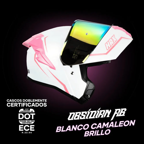 CASCO ABATIBLE HAX OBSIDIAN BLANCO ROSA BRILLOSO