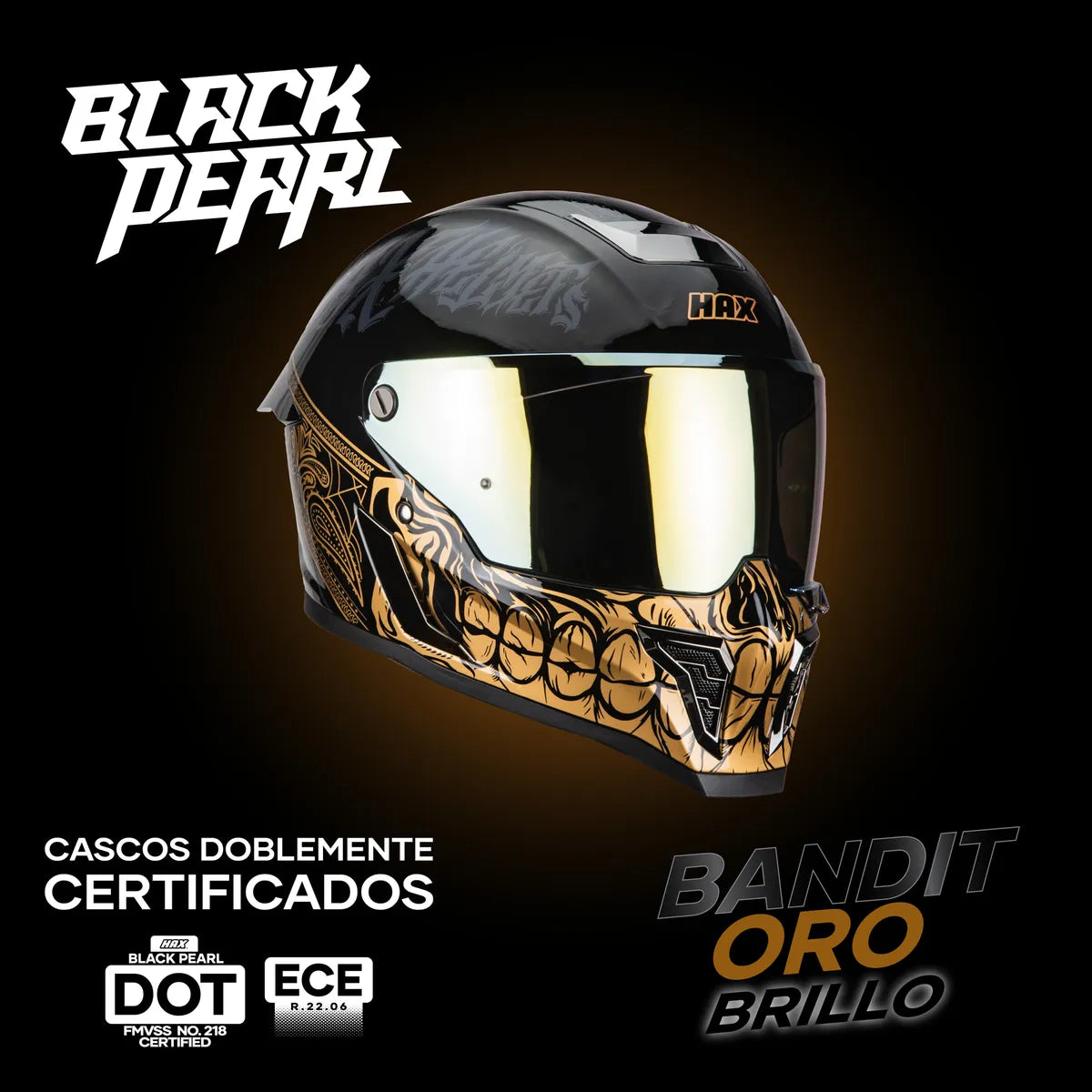 CASCO INTEGRALHAX BLACK PEARL BANDIT NEGRO DORADO BRILLOSO