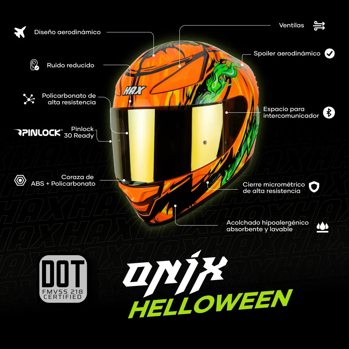CASCO INTEGRAL HAX ONIX HALLOOWEN BRILLOSO
