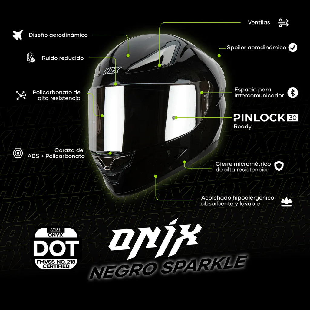 CASCO INTEGRAL HAX ONIX SOLID NEGRO BRILLOS