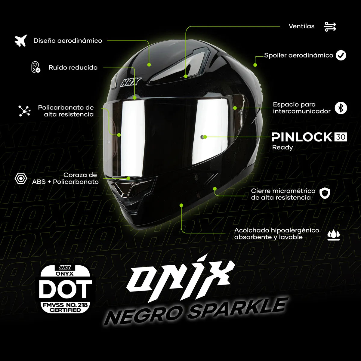 CASCO INTEGRAL HAX ONIX SOLID NEGRO BRILLOS