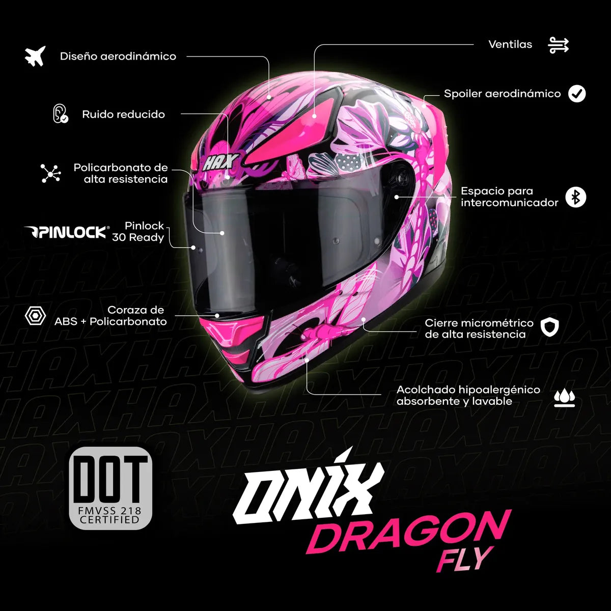 CASCO INTEGRAL HAX ONIX DRAGON fly BRILLOSO
