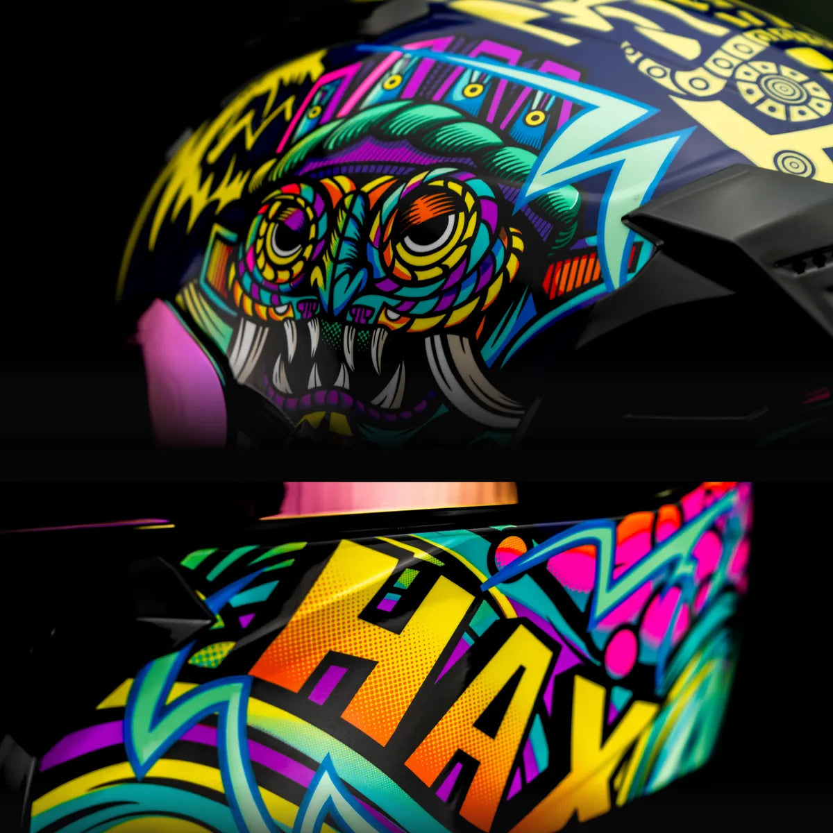 CASCO INTEGRAL HAX OBSIDIAN TLALOC FULL COLORS BRILLOSO