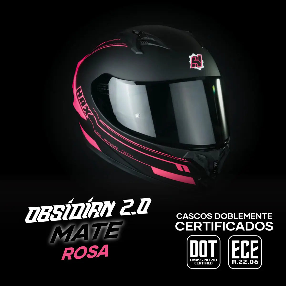 CASCO INTEGRAL HAX OBSIDIAN NEGRO ROSA MATE