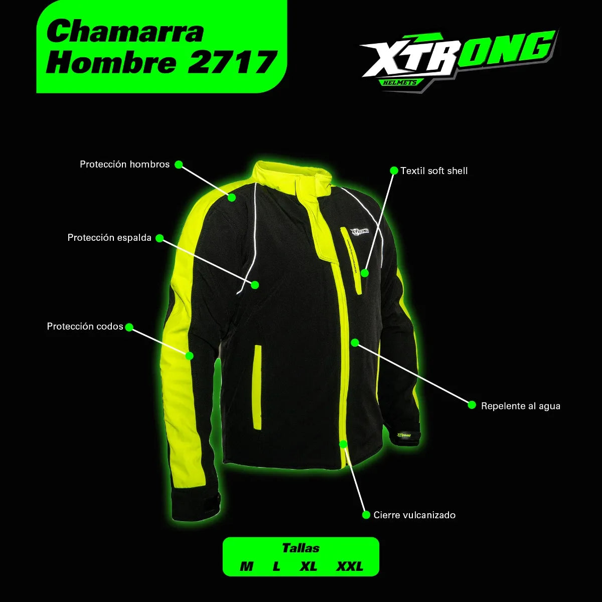 CHAMARRA XTRONG NEGRO NEON