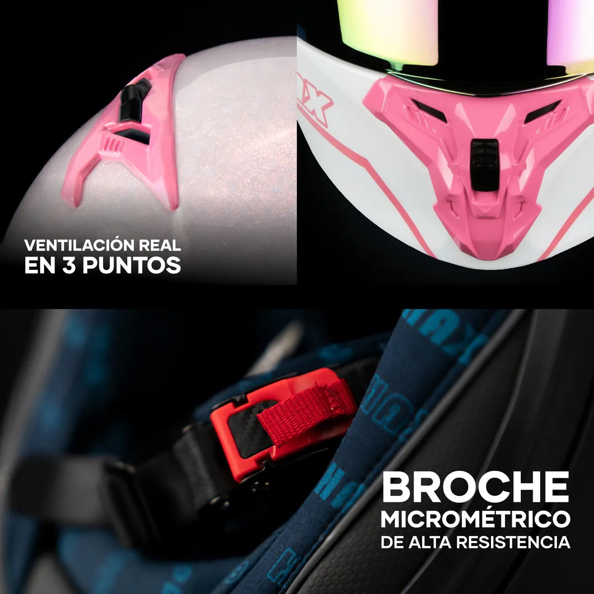 CASCO ABATIBLE HAX OBSIDIAN BLANCO ROSA BRILLOSO
