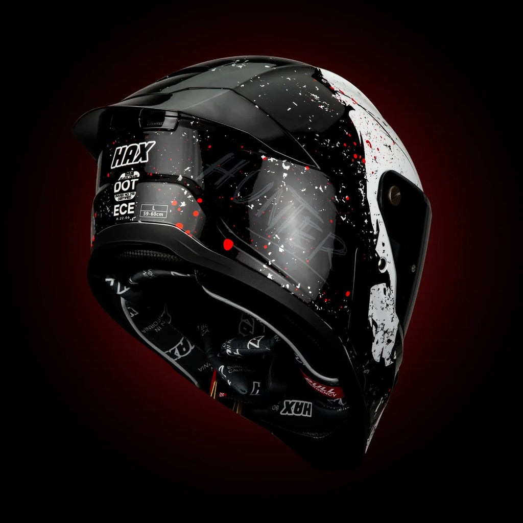 CASCO INTEGRAL HAX BLACK PEARL HUNTER NEGRO BLANCO BRILLOSO