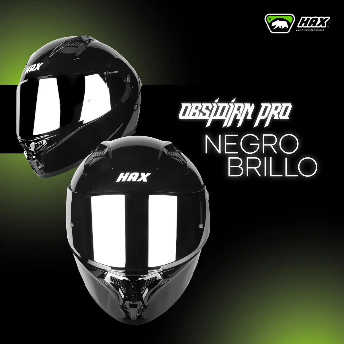 CASCO INTEGRAL HAX OBSIDIAN PRO NEGRO SOLID BRILLOSO