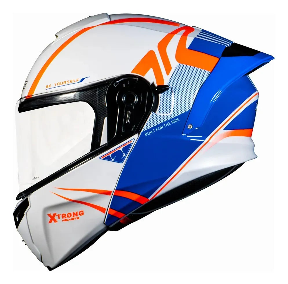CASCO ABATIBLE XTRONG XTR-128 PHANTOM FLOWING BLANCO AZUL BRILLOSO