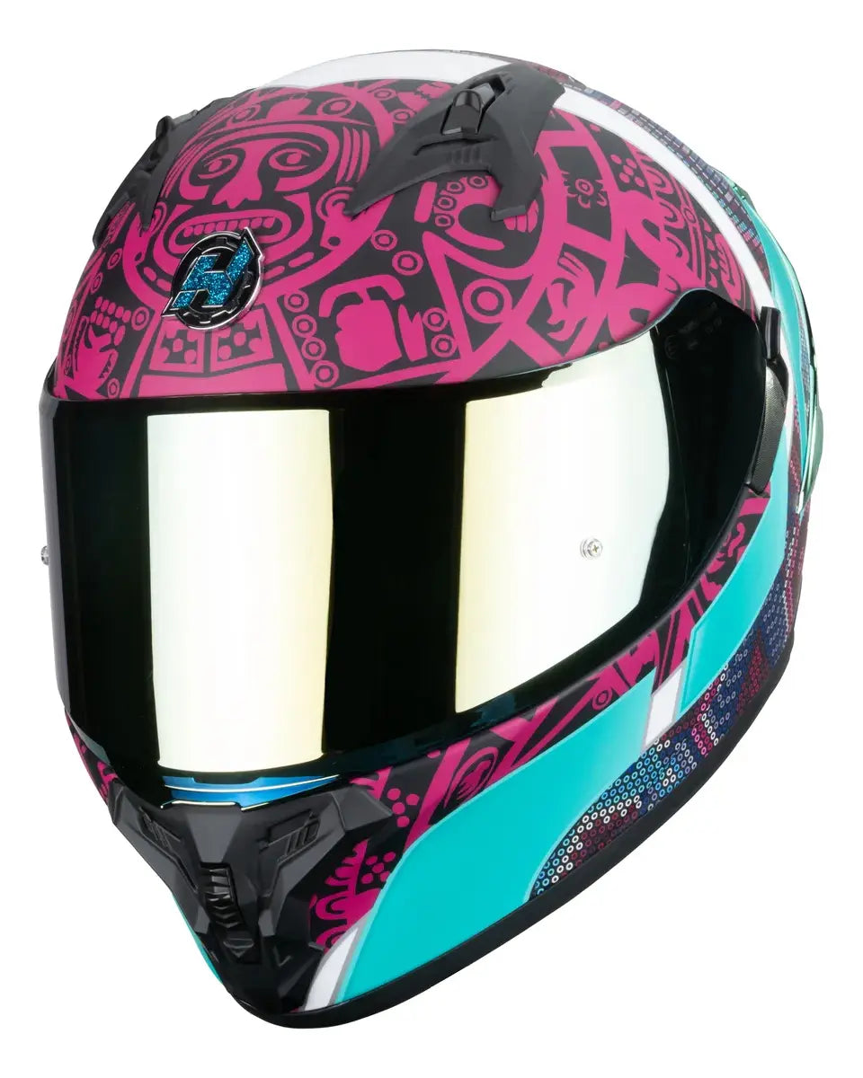 CASCO INTEGRAL HAX OBSIDIAN HUICHOL AQUA MATE