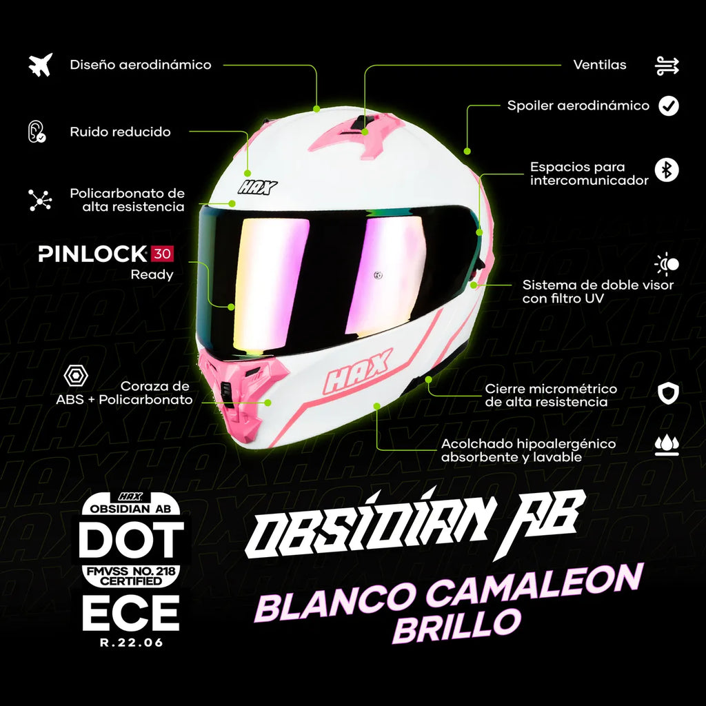 CASCO ABATIBLE HAX OBSIDIAN BLANCO ROSA BRILLOSO