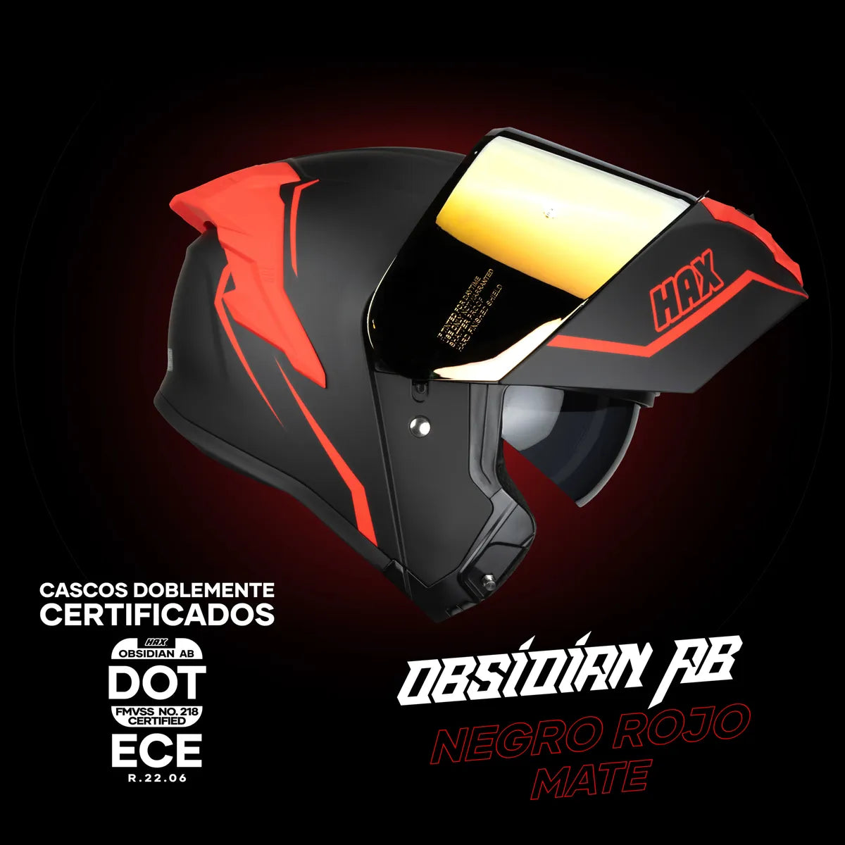 CASCO ABATIBLE HAX OBSIDIAN NEGRO ROJO MATE