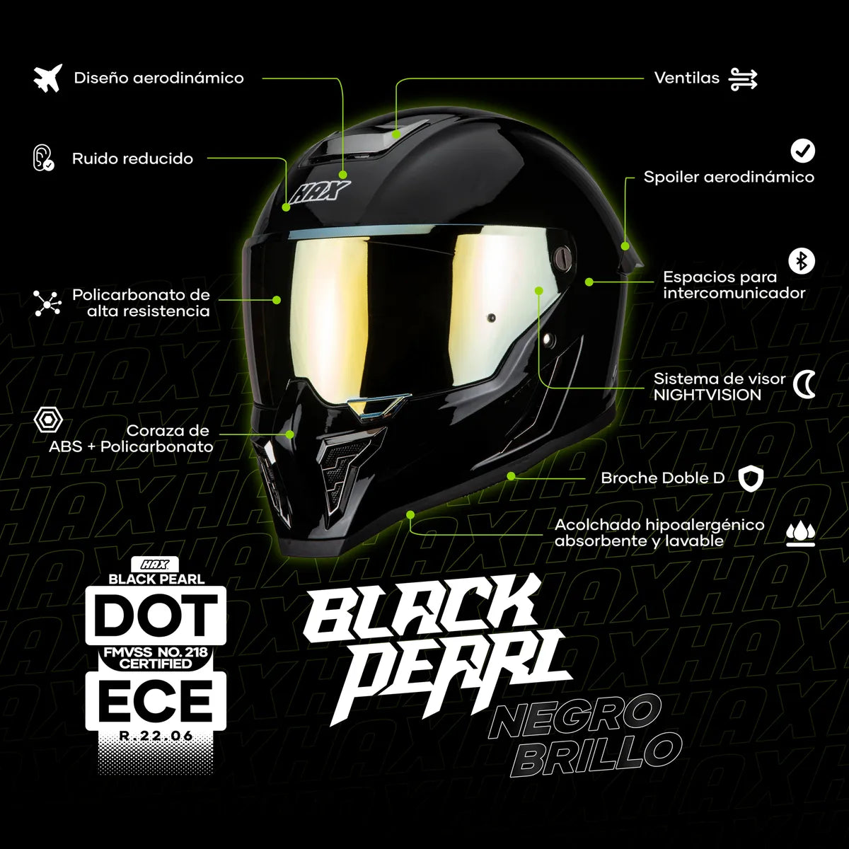 CASCO INTEGRALHAX BLACK PEARL SOLID NEGRO BRILLOSO