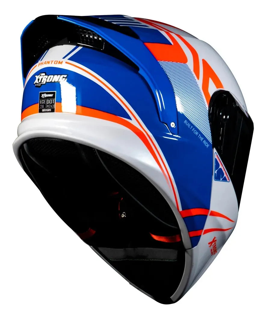 CASCO ABATIBLE XTRONG XTR-128 PHANTOM FLOWING BLANCO AZUL BRILLOSO