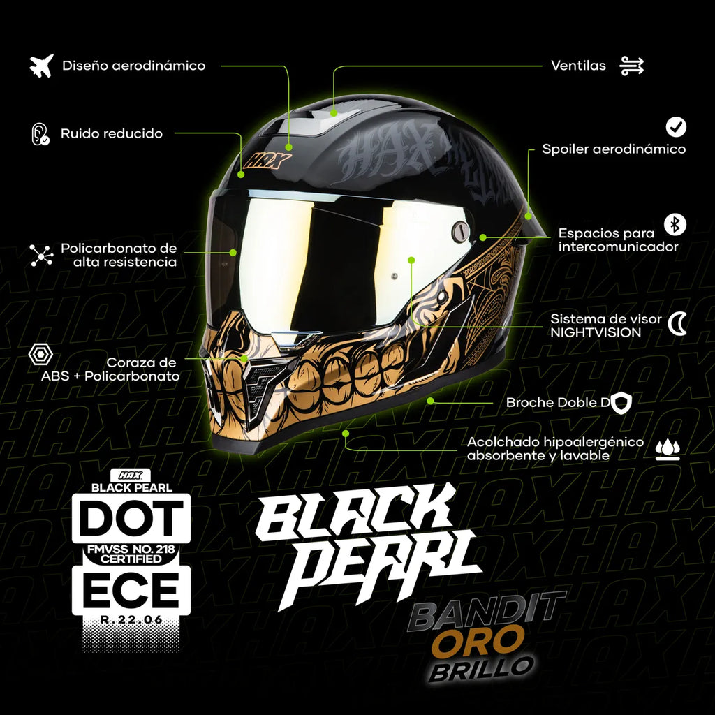 CASCO INTEGRALHAX BLACK PEARL BANDIT NEGRO DORADO BRILLOSO