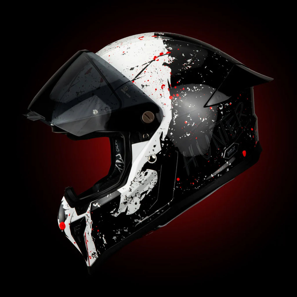CASCO INTEGRAL HAX BLACK PEARL HUNTER NEGRO BLANCO BRILLOSO