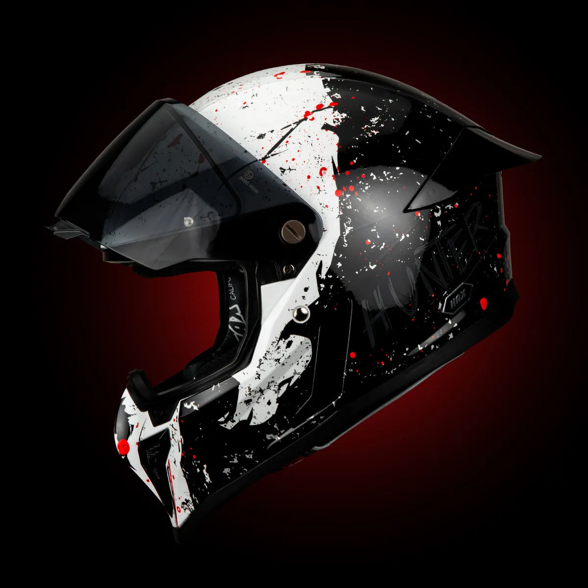 CASCO INTEGRAL HAX BLACK PEARL HUNTER NEGRO BLANCO BRILLOSO