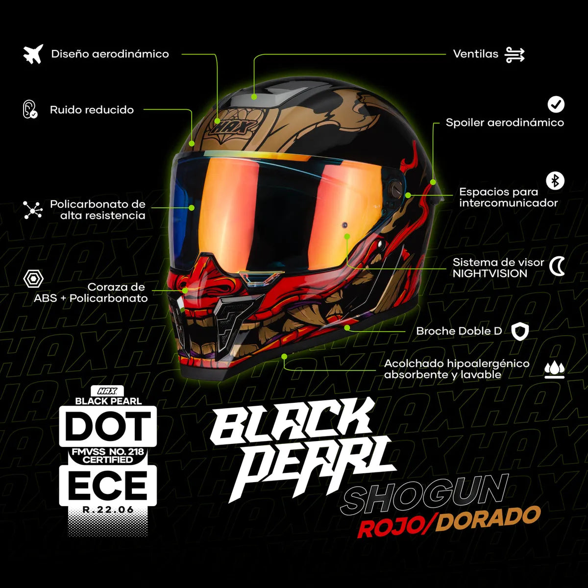CASCO INTEGRALHAX BLACK PEARL SHOGUN BRILLOSO