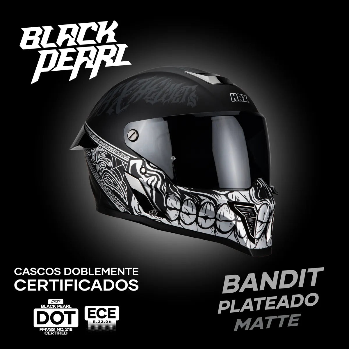 CASCO INTEGRAL HAX BLACK PEARL BANDIT NEGRO BLANCO MATE