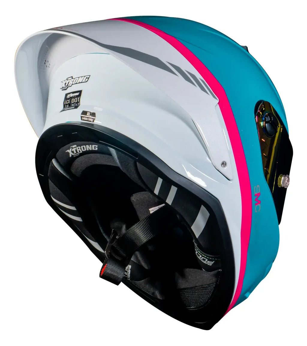CASCO XTRONG INTEGRAL XTR352 R1 GLOW AZUL BLANCO BRILLOSO