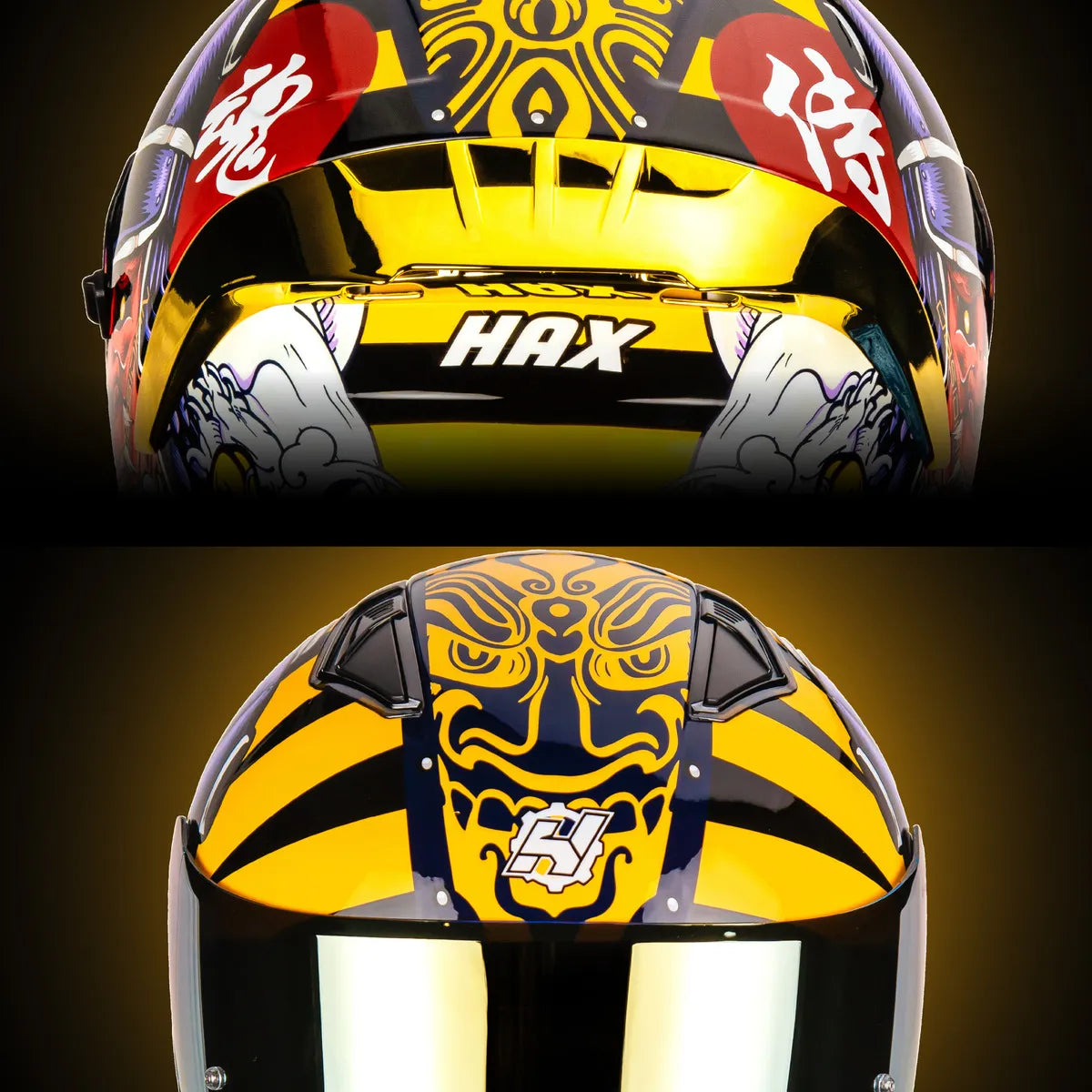 CASCO INTEGRAL HAX OBSIDIAN SAMURAI NEGRO DORADO BRILLOSO