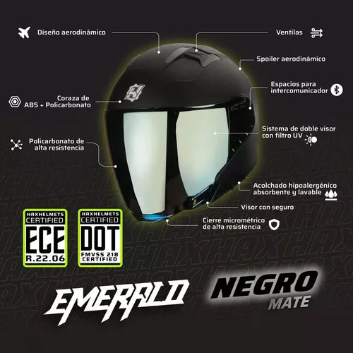 CASCO HAX JET 3/4 EMERALD NEGRO MATE