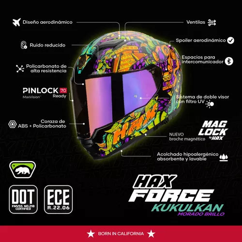 CASCO INTEGRAL HAX FORCE KUKULCAN MORADO BRILLOSO