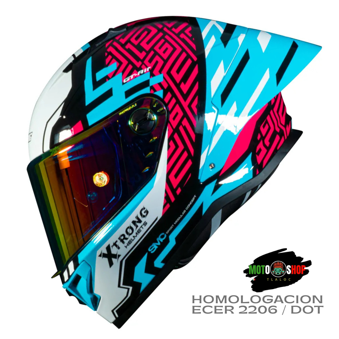 CASCO XTRONG XTR352 R1 STRIKER AZUL ,BLANCO BRILLOSO