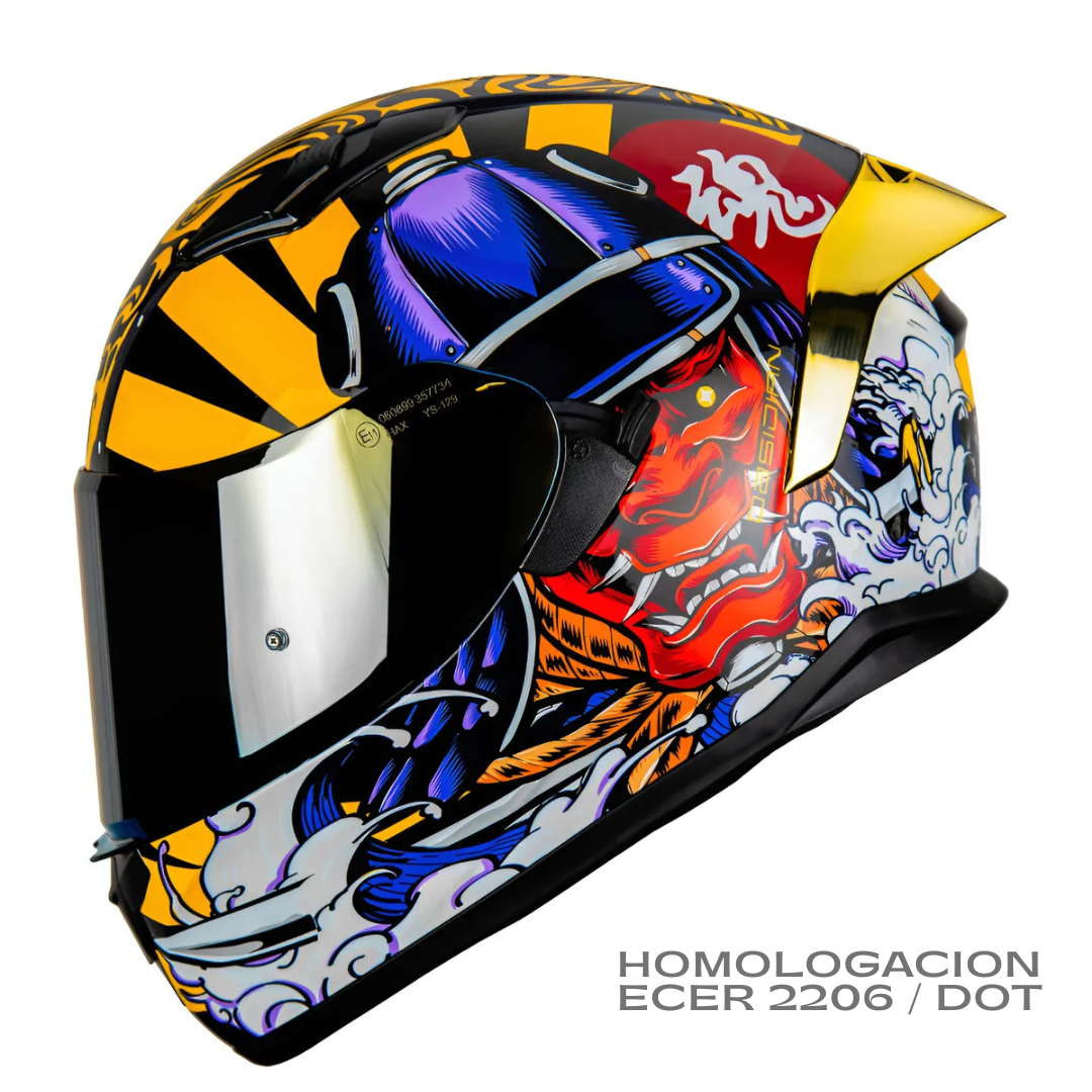 CASCO INTEGRAL HAX OBSIDIAN SAMURAI NEGRO DORADO BRILLOSO