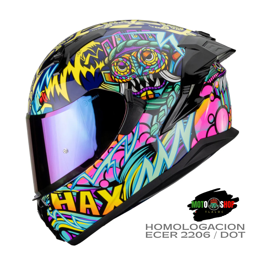 CASCO INTEGRAL HAX OBSIDIAN TLALOC FULL COLORS BRILLOSO