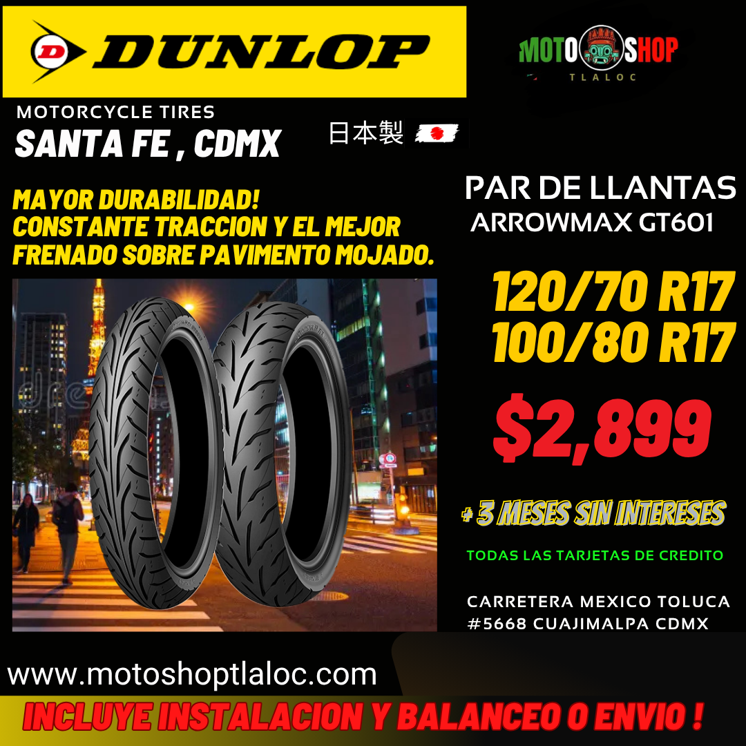 LLANTAS DUNLOP ARROWMAX GT601 120/70 R17 Y 100/80 R17