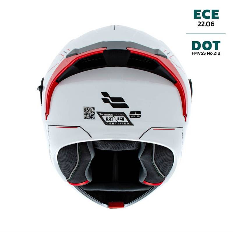 CASCO ABATIBLE XTRONG XTR-128 PHANTOM FLOWING BLANCO ROJO BRILLOSO