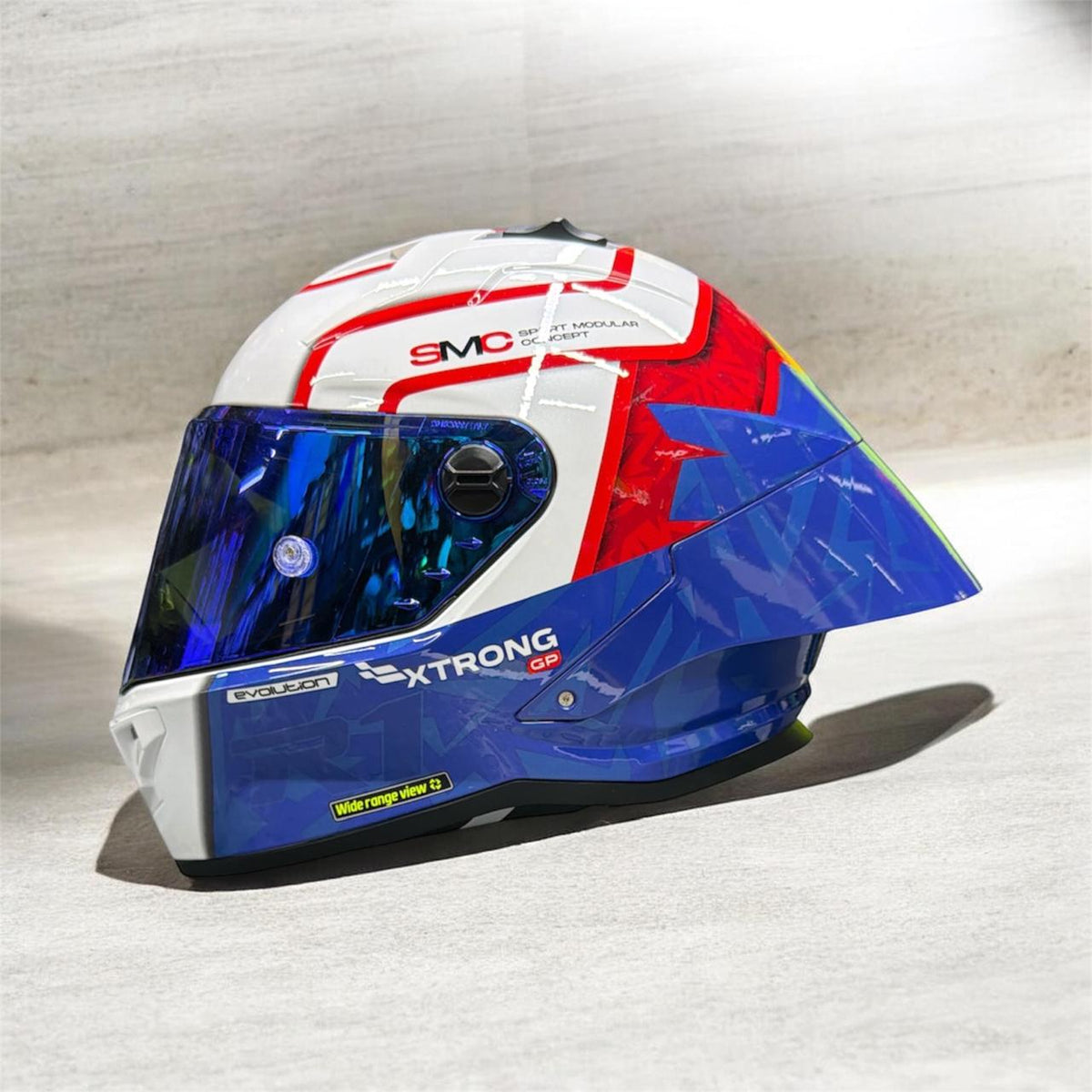 CASCO XTRONG INTEGRAL XTR352 LUSAIL BLANCO AZUL BRILLOSO